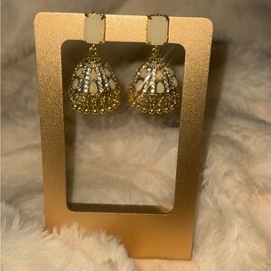 Elegant Gold and White Dangle Jhumka Pakistan’s Indian